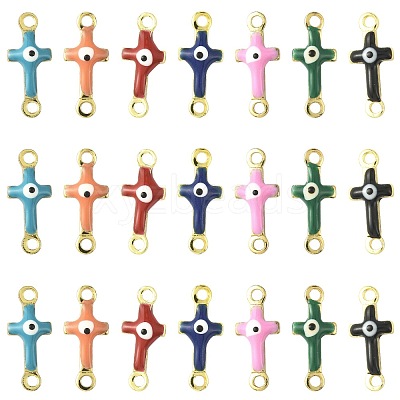28Pcs 7 Colors Brass Enamel Connector Charms KK-FS0002-04-1