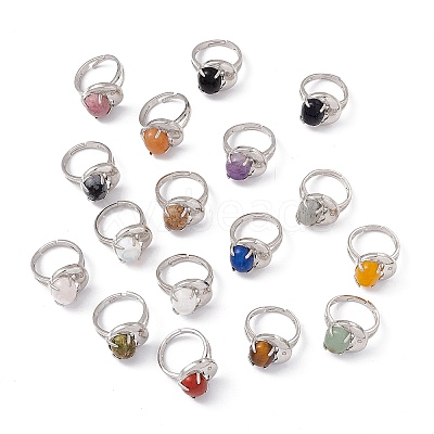 Gemstone Oval with Crescent Adjustable Ring RJEW-P041-02P-1