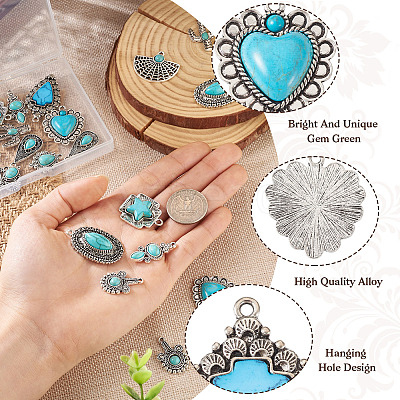 24Pcs 12 Styles Synthetic Turquoise Pendants FIND-TA0001-79-1