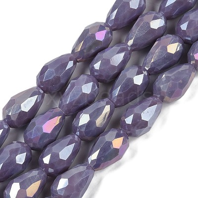 Opaque Solid Color Electroplate Glass Beads Strands LS-EGLA-N013-P8mm-B09-1
