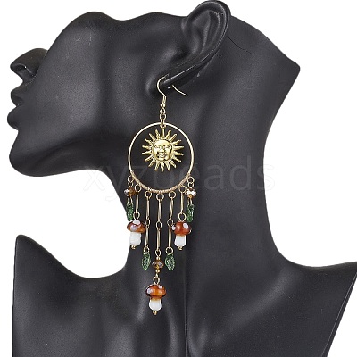 Golden 304 Stainless Steel Sun Chandelier Earrings EJEW-JE05674-01-1