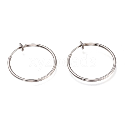 Tarnish Resistant 304 Stainless Steel Retractable Clip-on Hoop Earrings X-STAS-O135-01G-1