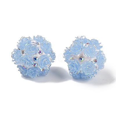 Handmade Polymer Clay Rhinestone Beads with Embossed Acrylic Rose CLAY-H004-06C-1