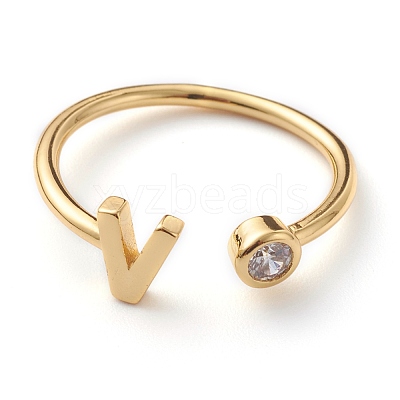 Brass Micro Pave Clear Cubic Zirconia Cuff Rings RJEW-J074-01G-V-1
