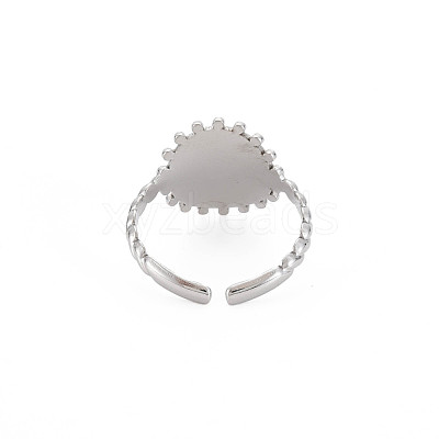 Non-Tarnish 304 Stainless Steel Flat Round with Initial Letter Open Cuff Ring for Men Women RJEW-S405-246P-D-1