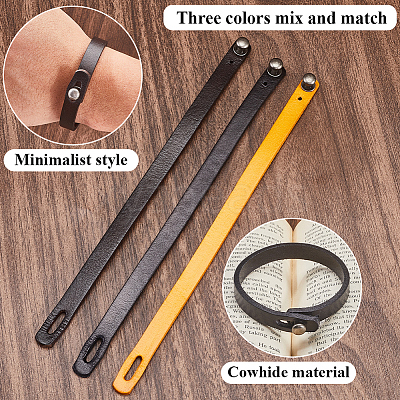 3Pcs 3 Colors Leather Wide Cord Bracelets with Alloy Button BJEW-GF0001-26-1