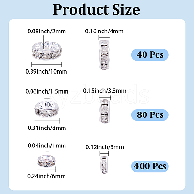 520Pcs Brass Rhinestone Spacer Beads RB-PA0001-07A-1