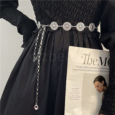 Alloy with Iron Hollow Flat Round Link Chain Waist Belly Chains for Women FS-WG0D649-02-1