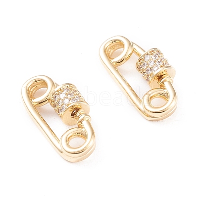 Brass Micro Pave Clear Cubic Zirconia Screw Carabiner Lock Charms KK-F814-38G-1