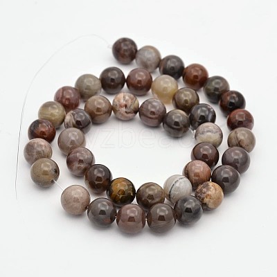 Natural Petrified Wood Round Beads Strands G-P101-01-10mm-1