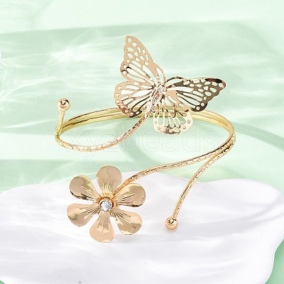 Flower & Butterfly Alloy Arm Cuff Bangles for Girl Women AJEW-A063-01C-G-1