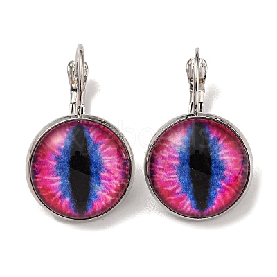 Dragon Eye Glass Leverback Earrings with Brass Earring Pins EJEW-Q798-01C-1