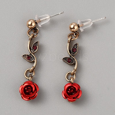 Aluminum Rose Flower Dangle Stud Earrings EJEW-WH0017-30AB-1