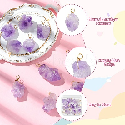 10Pcs Natural Amethyst Pendants PALLOY-CJ00158-1