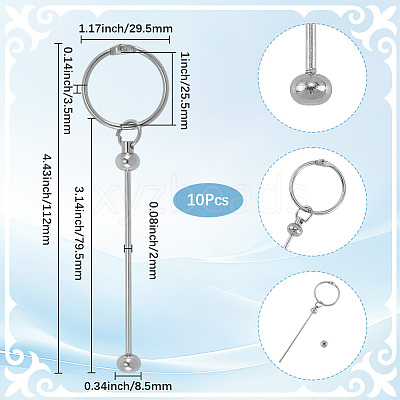10Pcs Iron Bar Beadable Keychain Clasps AJEW-SC0003-89P-1