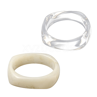 2Pcs 2 Colors Imitation Marble Acrylic Bangle for Women BJEW-HY0002-04B-1