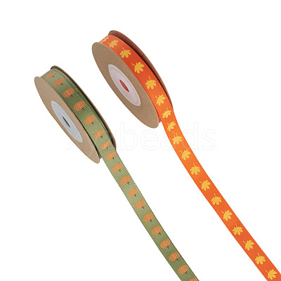 2 Rolls 2 Styles Thanksgiving Day Themes Polyester Ribbon OCOR-TA0003-29A-1
