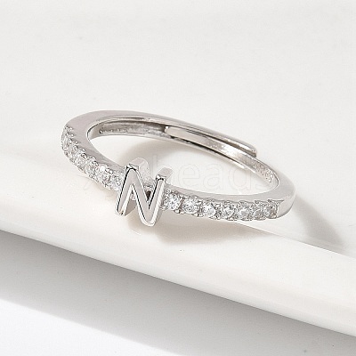 S925 Sterling Silver Adjustable Letter Rings for Women RJEW-M068-01P-N-1