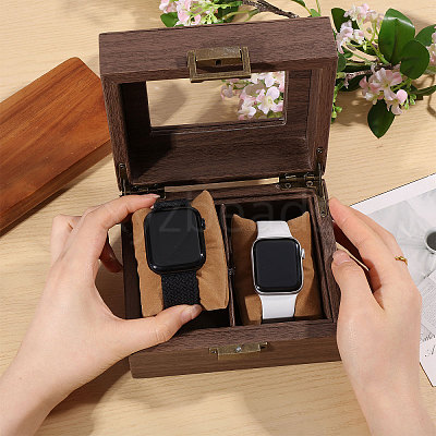 2-Slot Wood Covered with PU Leather Watch Storage Boxes with Glass Visible Window Hinged Lids and Lint Pillows Inside CON-WH0113-10A-1