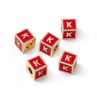 Rack Plating Brass Enamel Beads KK-B060-04G-03K-1