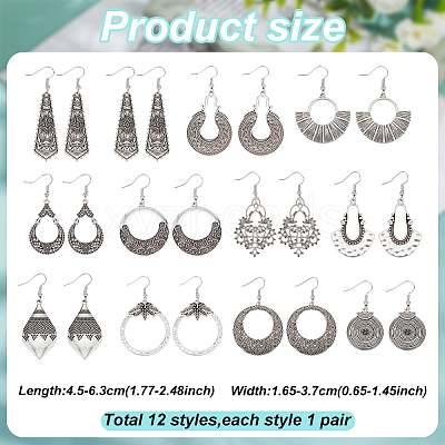 4 Sets 4 Style Tibetan Style Alloy Geometry Dangle Earrings for Women EJEW-AN0003-86-1