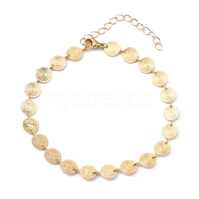 Brass Flat Round Link Chain Anklet AJEW-AN00404-1