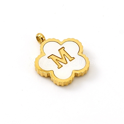 Golden Tone Stainless Steel Pave White Shell Letter Flower Charms PW-WGC5230-13-1
