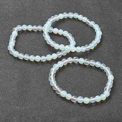 Opalite Beaded Stretch Bracelets BJEW-D446-B-07-1