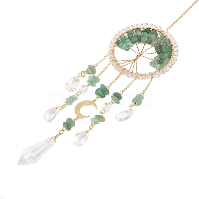 Wire Wrapped Natural Green Aventurine Chip Tree of Life Window Hanging Prism Ornaments HJEW-TA00283-03-1