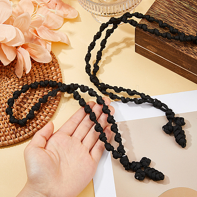 2Pcs 2 Styles Polyester Braided Cord Cross Pendant Prayer Necklaces NJEW-DC0001-18-1