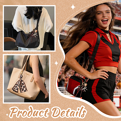 2Pcs 2 Styles Silk Leopard Print Scarf & Nylon Cord & PVC Rugby Pendant & Alloy Enamel Baseball Helmet Pendant & Glass Pearl Bowknot Keychain HJEW-ME00159-1