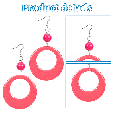 6 Pairs 6 Colors Donut Resin Dangle Earrings with Iron Pins for Women EJEW-AN0004-14-1