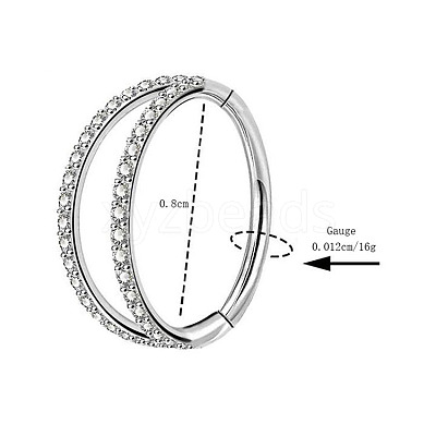 316 Surgical Stainless Steel Micro Pave Clear Cubic Zirconia 2 Line Hoop Cartilage Earrings WGDA01E-03-1