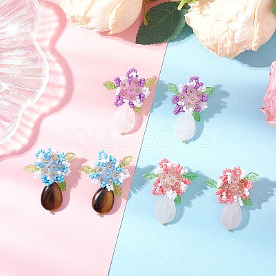 Flower Handmade Glass Seed Beads Stud Earrings EJEW-MZ00449-1