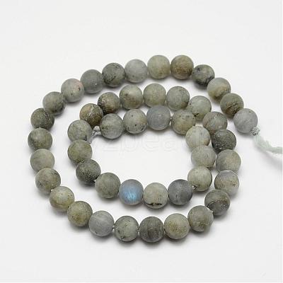 Natural Labradorite Frosted Bead Strands G-O155-04B-6mm-1