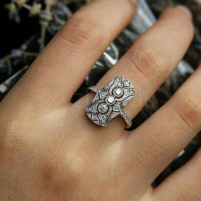Retro Brass & Cubic Zirconia Finger Rings FS-WGF6FC6-03-1