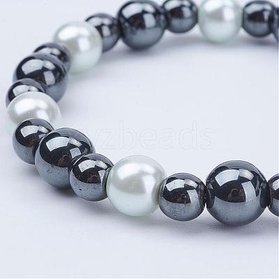 Pearlized Glass Round Beads Stretch Bracelets BJEW-JB02846-01-1