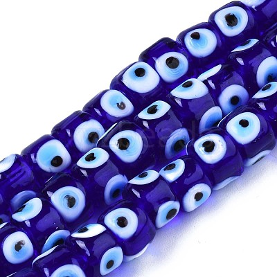 Handmade Evil Eye Lampwork Beads Strands LAMP-WH0006-05B-1