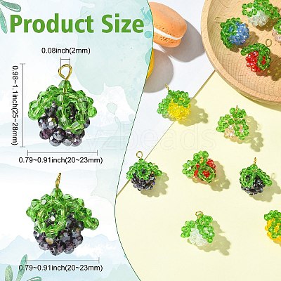 7Pcs 7 Colors Handmade Copper Wired Glass Beaded Fruits Pendants PALLOY-CJ00100-1