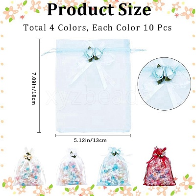 40Pcs 4 Colors 3D Flower Organza Drawstring Bags OP-BBC0001-06A-1