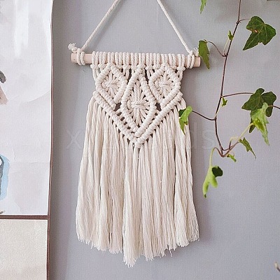 Cotton Cord Macrame Woven Tassel Wall Hanging MAKN-PW0001-015D-1