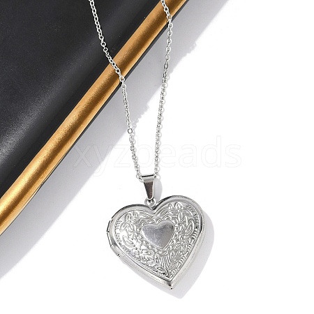 Anti-Tarnish 304 Stainless Steel Heart Locket Pendant Cable Chain Necklaces for Women NJEW-M050-04F-P-1