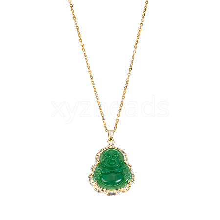 1Pc Crystal Rhinestone & Green Glass Maitreya Pendant Necklaces NJEW-UN0001-61-1