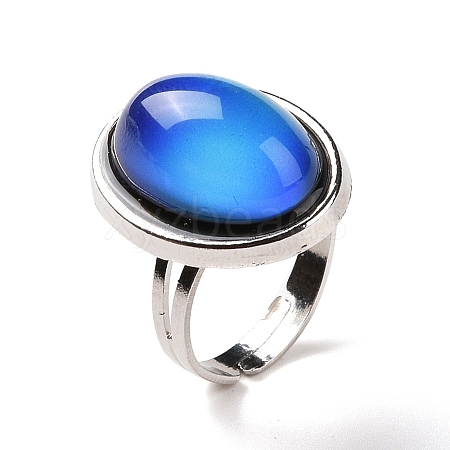 Glass Oval Mood Ring RJEW-C031-03P-1