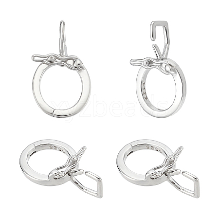 4Pcs Rhodium Plated 925 Sterling Silver Twister Clasps STER-OC0001-03P-1