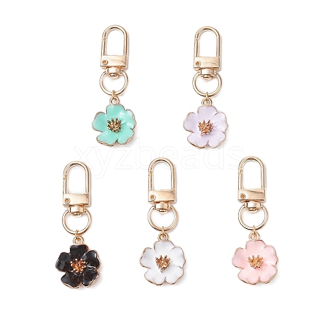 5Pcs 5 Colors Flower Alloy Enamel Pendant Decoration HJEW-JM02746-1