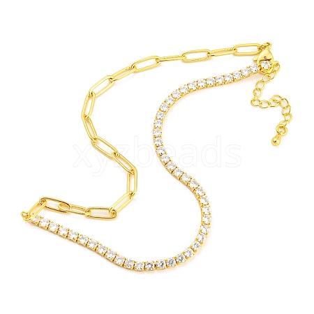 Clear Cubic Zirconia & Paperclip Chain Necklace for Girl Women Gift NJEW-A005-08G-1