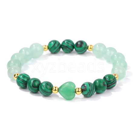 Heart & Round Synthetic Malachite Bead Stretch Bracelets MK5607-5-1