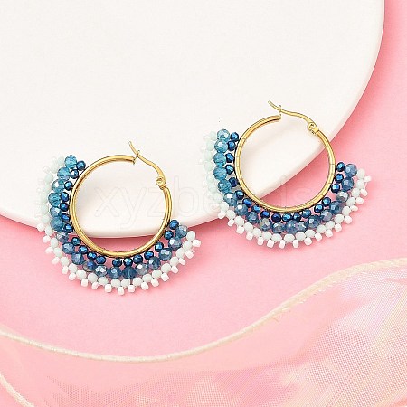 304 Stainless Steel & Bohemian Beaded Fan Hoop Earrings for Women EJEW-R001-01G-01-1