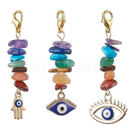 3Pcs 3 Styles Chakra Jewelry Alloy Enamel Pendant Decorations HJEW-JM01683-1